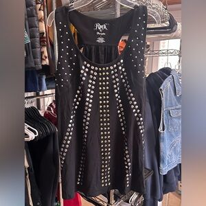 Rock & Republic Black Studded Scoop Tank